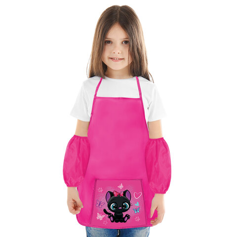 Фартук с нарукавниками для уроков труда ПИФАГОР, 1 карман, 46×54 см, «Black kitten»