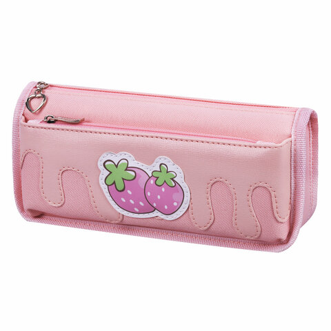 превью Пенал мягкий ЮНЛАНДИЯ, 2 отделения, полиэстер, «Strawberry shortcake», розовый, 21×9х6 см