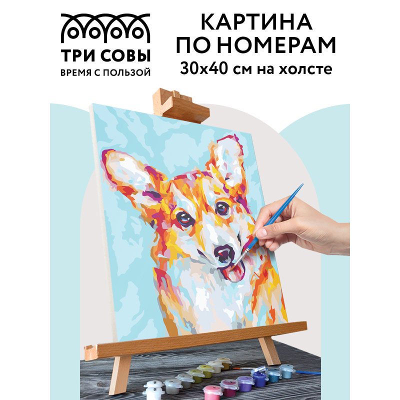 Картина по номерам на холсте ТРИ СОВЫ «Корги», 30×40, с акриловыми красками и кистями