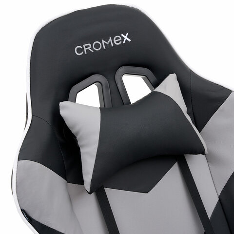 Кресло компьютерное CROMEX «Wave GM-145», вибромассаж, подножка, подушки, экокожа, черное/серое