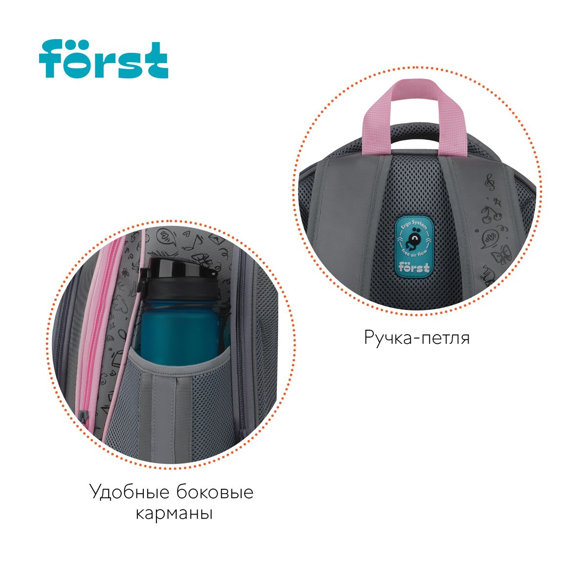 Ранец Först F-Base «Kittens» 36×29×17см, 3 отделения, 2 кармана, анатомическая спинка