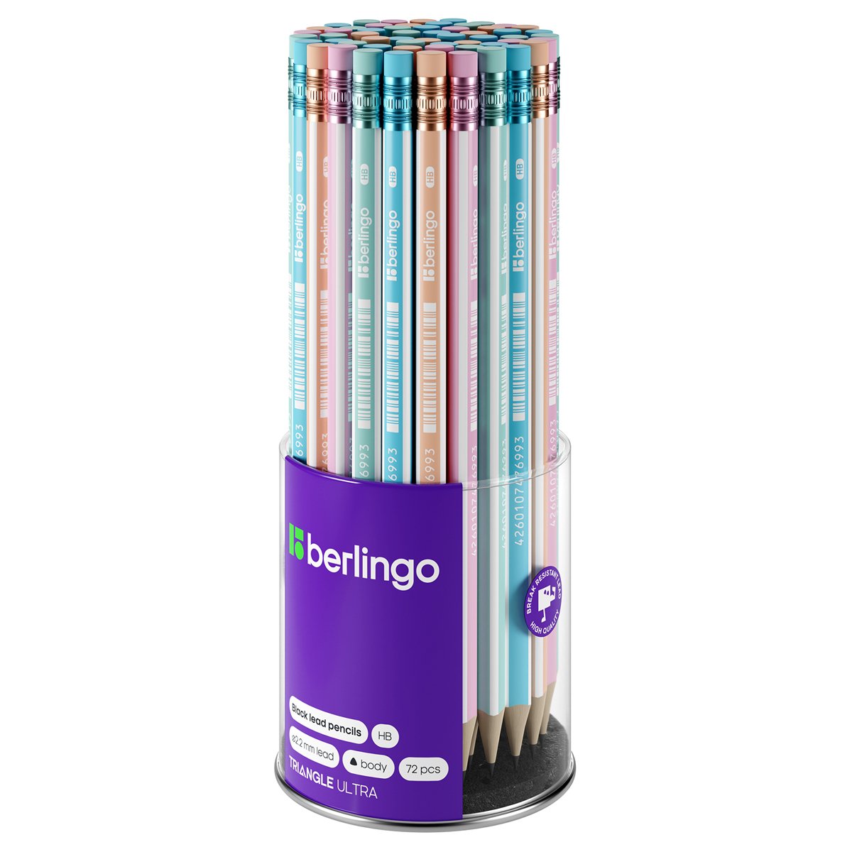 Карандаш ч/г Berlingo «Triangle ultra» HB, трехгран., c ластиком, заточен. 