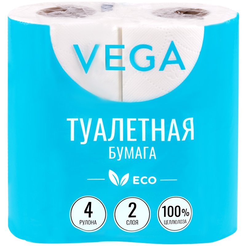 превью Бумага туалетная Vega 2-слойная, 4шт., эко, 15м, тиснение, белая, 100% целлюлоза
