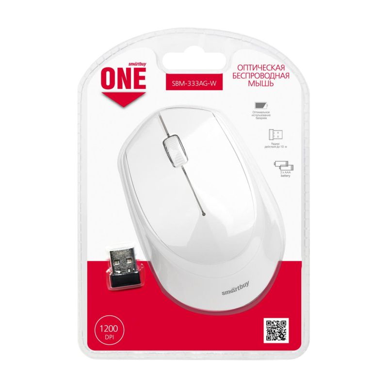 Мышь компьютерная Smartbuy ONE 333AG-W WLS белая (SBM-333AG-W)/80