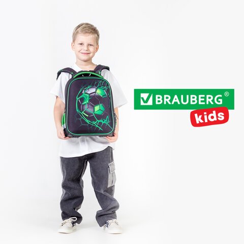 Ранец BRAUBERG KIDS START, 1 отделение, 2 кармана, «Green ball», 35×26х13 см