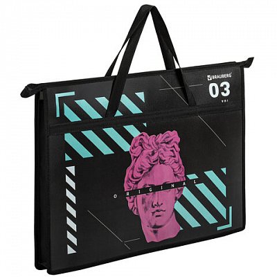 Папка для рисунков и чертежей с ручками BRAUBERG А3, пластик, молния сверху, «The Original»