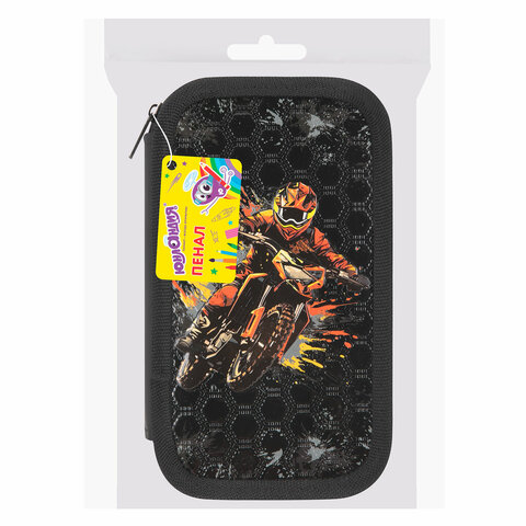 Пенал ЮНЛАНДИЯ, 2 отделения, ламинированный картон, конгрев, 19×11 см, «Fire moto»