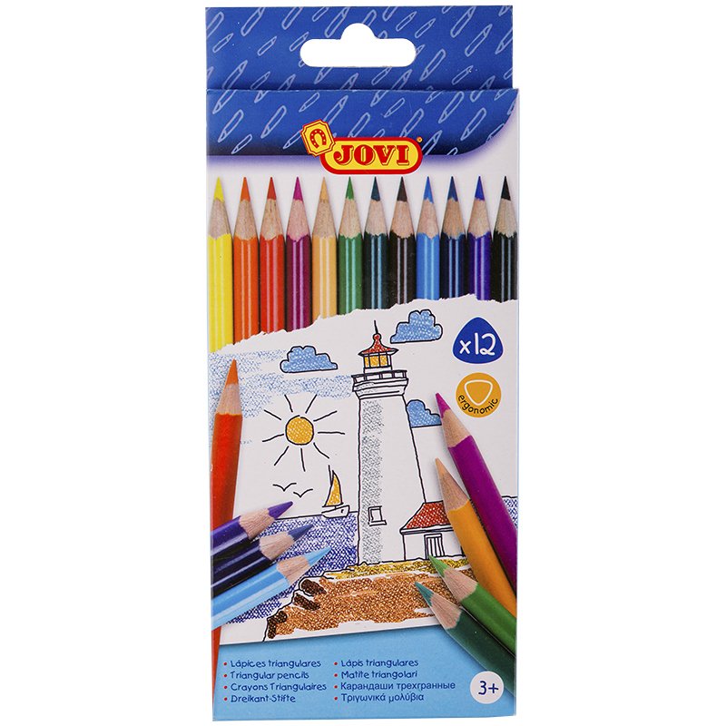 Карандаши цветные JOVI (Испания) 12 цветов, трехгранные, заточенные, картонная упаковка