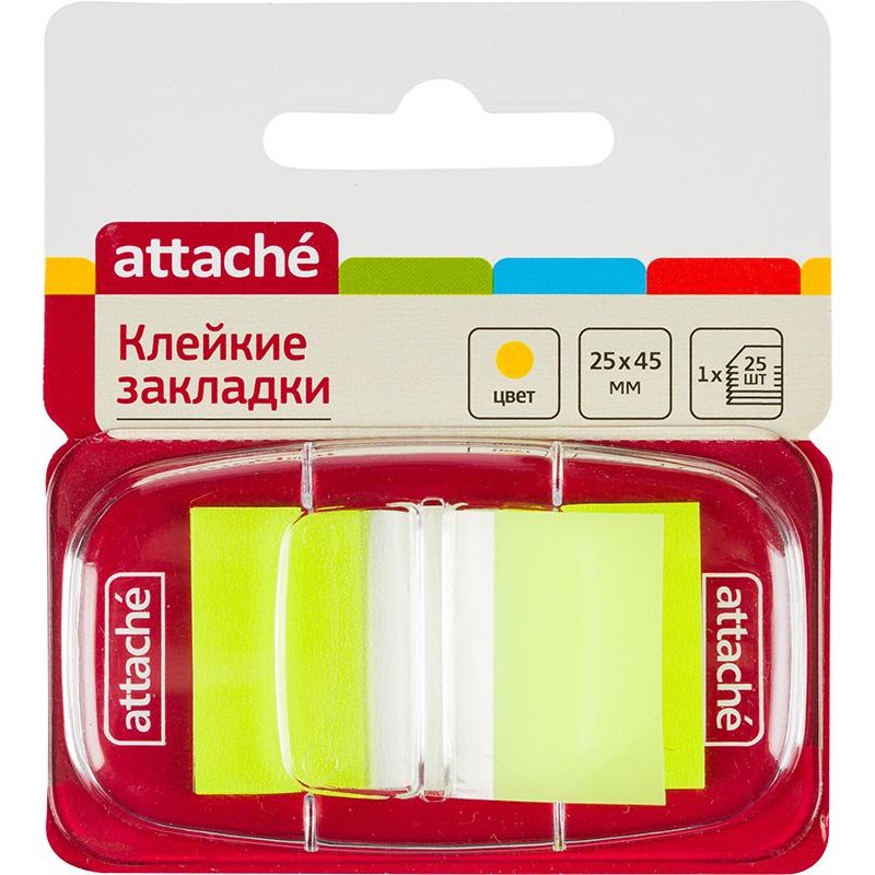 превью Клейкие закладки пласт. 1цв.по 25л. 25ммх45 желт Attache