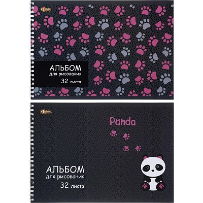 Альбом для рисования №1 School Panda 32л спираль А4 выб. УФ лак 2 шт/уп