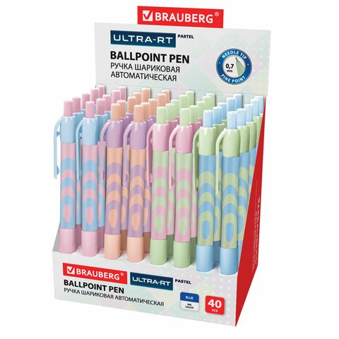 Ручка шариковая автоматическая BRAUBERG ULTRA-RT PASTEL, СИНЯЯ, 0.7мм, линия 0.35мм