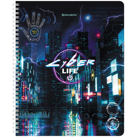 Тетради ДЭК А5 48 л. КОМПЛЕКТ 4 шт., BRAUBERG, гребень, клетка, глянцевый лак, «Киберпанк»