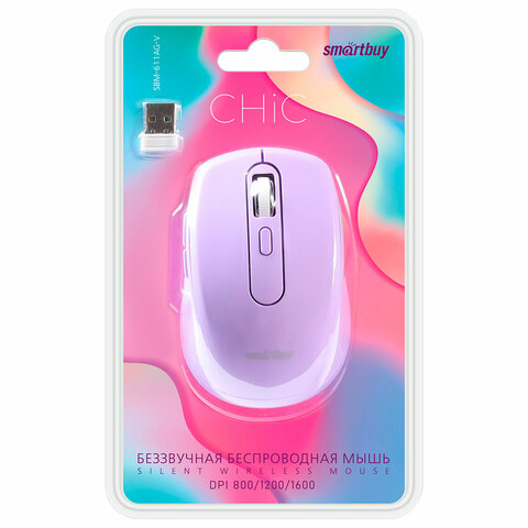 Мышь беспроводная бесшумная SMARTBUY 611AG-V, USB, 4 кнопки + 1 колесо, оптическая, лиловая, 02033