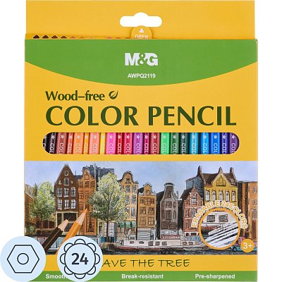 Карандаши цветные MG пластиковые шестигранные, 24 цв в наборе