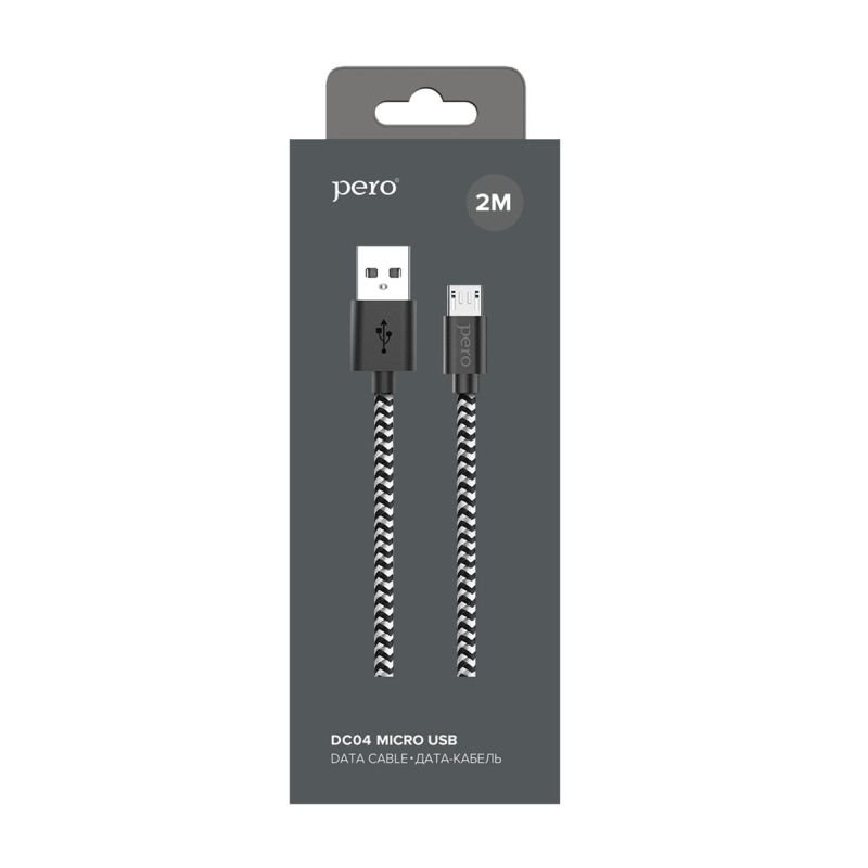 Кабель USB PERO DC-04 micro-USB, 2А, 2м, Silver-black