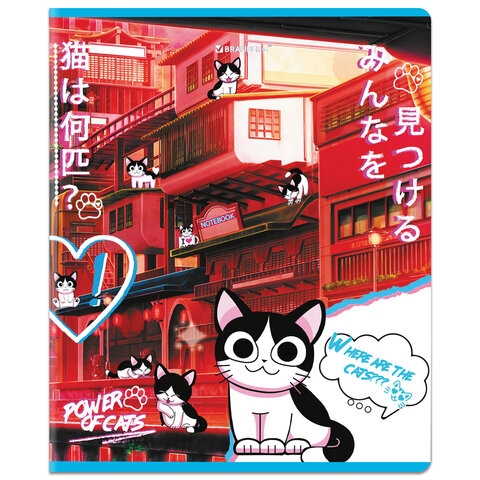 Тетради ДЭК А5 48 л. КОМПЛЕКТ 5 шт. BRAUBERGклеткаматовая ламинациялак«Аниме Кот»404671