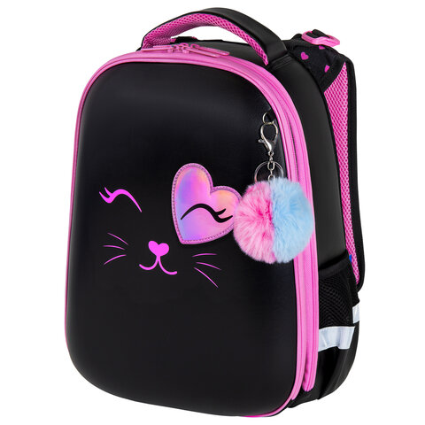 Ранец BRAUBERG SHINY, 2 отделения, с брелком, «Smiling cat», 38×28х14 см