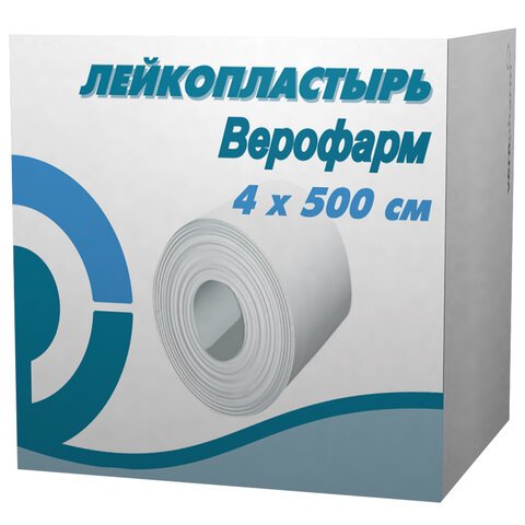 превью Лейкопластырь рулонный ВЕРОФАРМ, 4×500 см, тканевая основа, картонная коробка