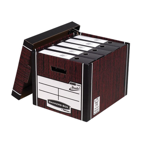 Короб архивный (285×385×325 мм), с крышкой, гофрокартон, FELLOWES (BANKERS BOX) «Woodgrain»