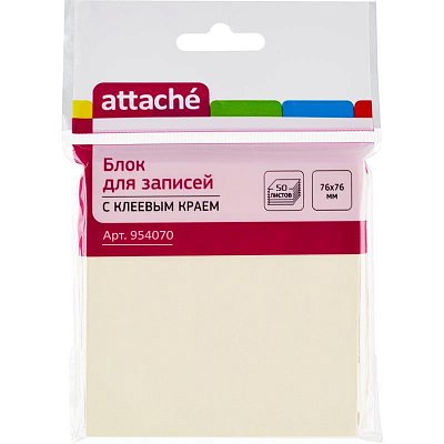 Стикеры Attache 76×76 мм пастельные желтые (1 блок, 50 листов)
