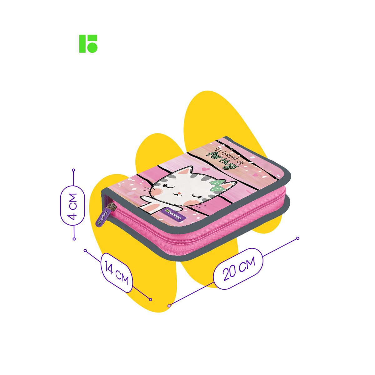 Пенал 1 отделение, 200×140×40 Berlingo «Cat Hugs», дополнительная откидная секция, полиэстер