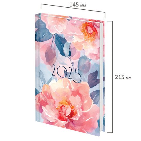 Ежедневник датированный 2025 145×215 мм, А5, STAFF, ламинированная обложка, «Flowers»