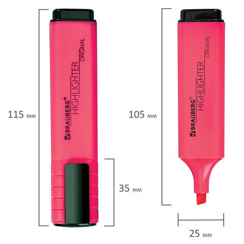 Текстовыделитель BRAUBERG «ORIGINAL NEON», РОЗОВЫЙ, линия письма 1-5 мм