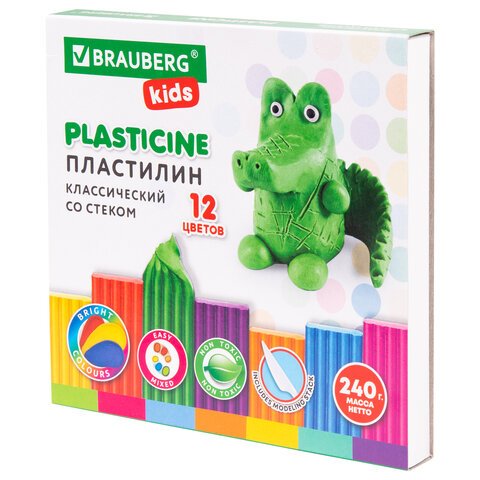превью Пластилин классический BRAUBERG «KIDS»12 цветов240 гстекВЫСШЕЕ КАЧЕСТВО,106436