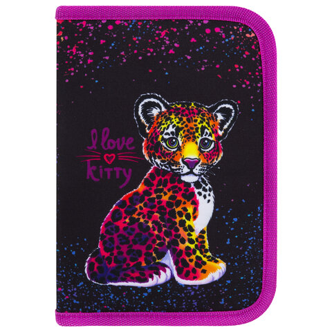 Пенал BRAUBERG с наполнением, 1 отделение, 1 откидная планка, 24 предмета, 21×14 см, Leopard
