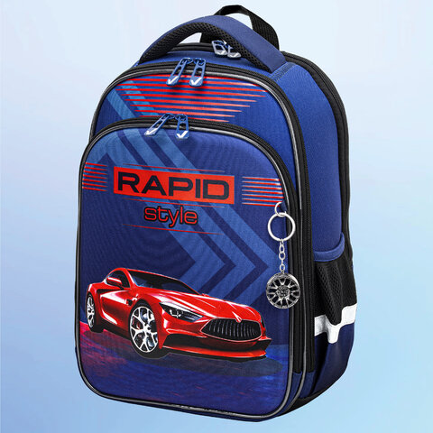Ранец BRAUBERG QUADRO, 3 отделения, с брелком, «Rapid style», 37×28х18 см