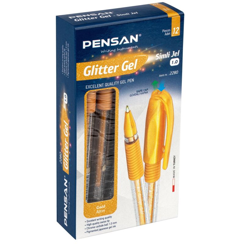 Ручка гелевая неавтоматическая Pensan GLITTER GEL шарик 1мм, золотая