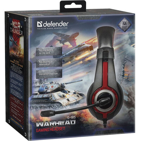 Наушники с микрофоном (гарнитура) DEFENDER Warhead G-185, проводные, 2 м, стерео, чёрно-красные