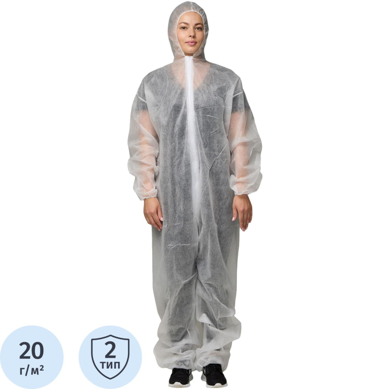 превью Комбинезон одноразовый Каспер, белый, 20 г/м2, р. ХXХL, кп