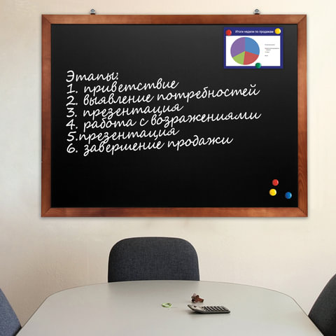 Доска для мела магнитная (90×120 см), черная, деревянная окрашенная рамка, Россия, BRAUBERG