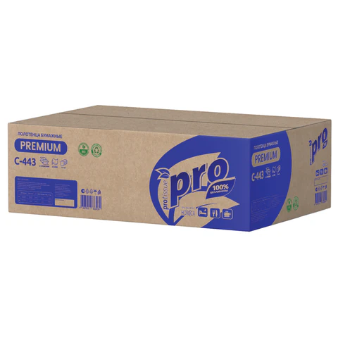 Полотенца бумажные 190 шт., PROtissue (H2) PREMIUM, 2-слойные, белые, КОМПЛЕКТ 21 пачка, 24×21.5 см, Z-сложение