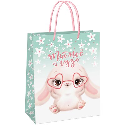 Пакет подарочный 11×14×6.5см MESHU «Cute rabbit», матовая ламинация
