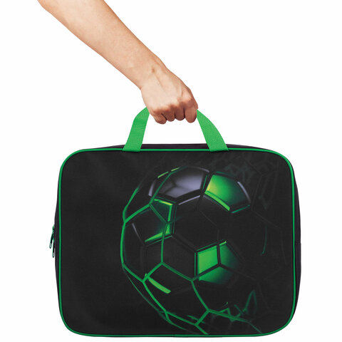 Папка на молнии с ручками BRAUBERG KIDS А4, 1 отделение, полиэстер, 80 мм, «Green ball»
