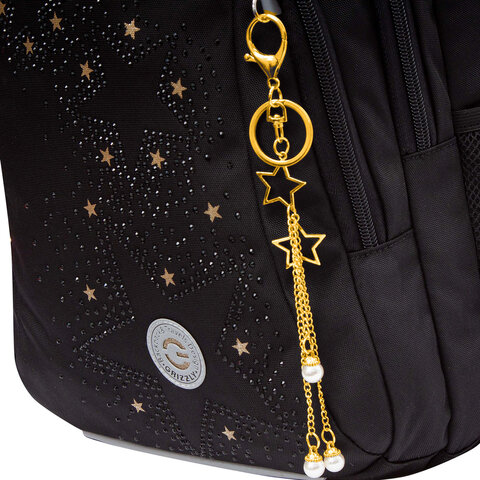 Рюкзак GRIZZLY школьный, анатомическая спинка, 3 отделения, для девочек, «GOLDEN&BLACK», 40×27х20 см