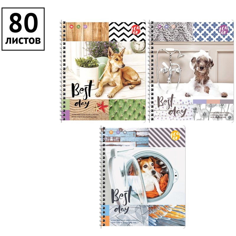 Тетрадь 80л., А5, клетка на гребне ArtSpace «Питомцы. Best day», глянцевый уф-лак