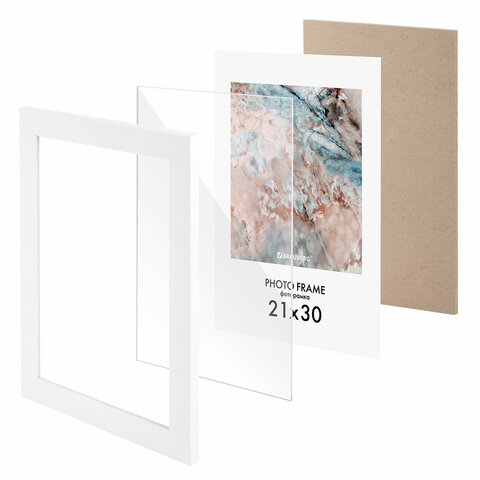 Рамка 21×30 см небьющаяся, КОМПЛЕКТ 3 шт., багет 29 мм, МДФ, BRAUBERG «Basic», белая