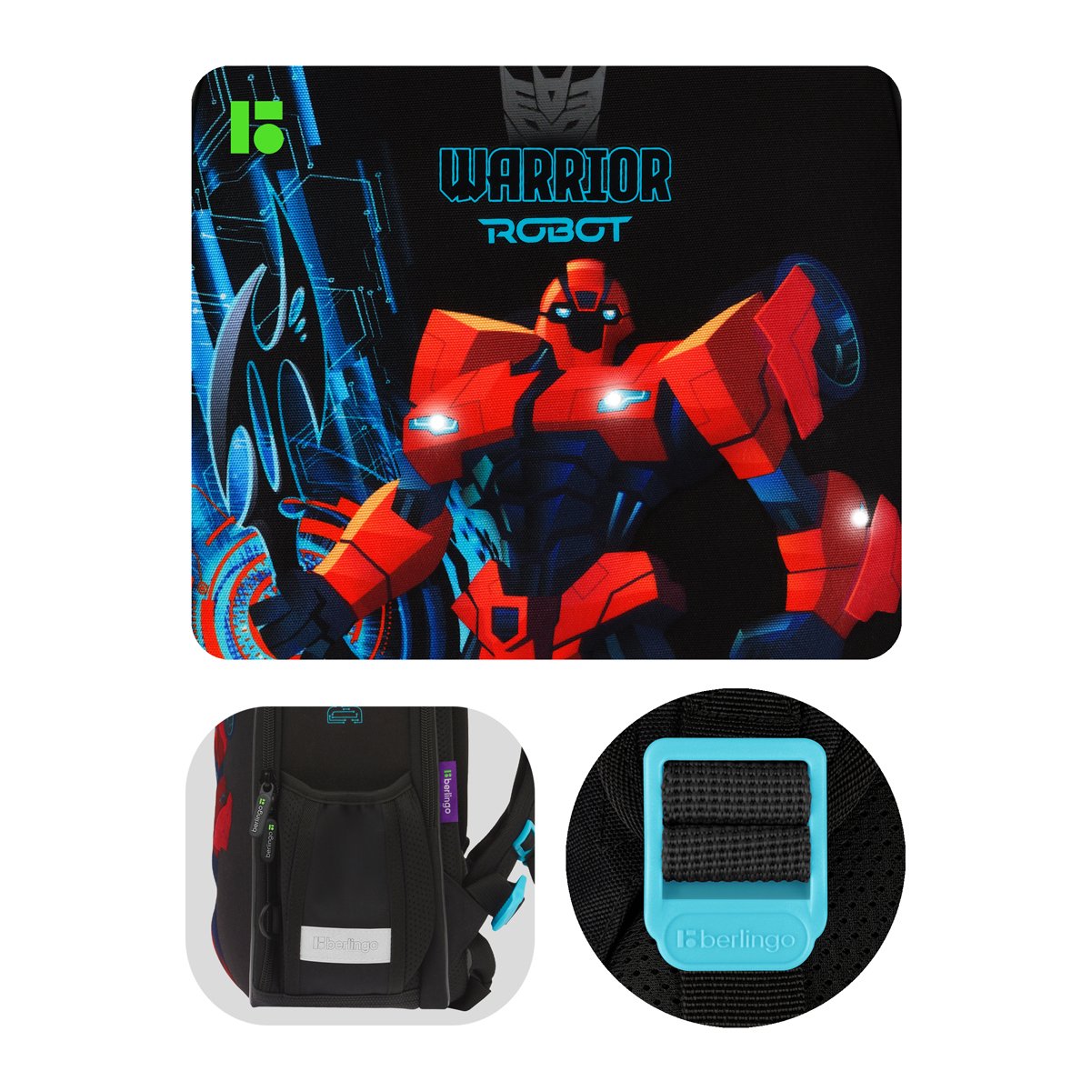 Ранец Berlingo Expert Mini «Warrior Robot» 36×27×14см, 2 отделения, 2 кармана, анатомическая спинка, мешок для обуви