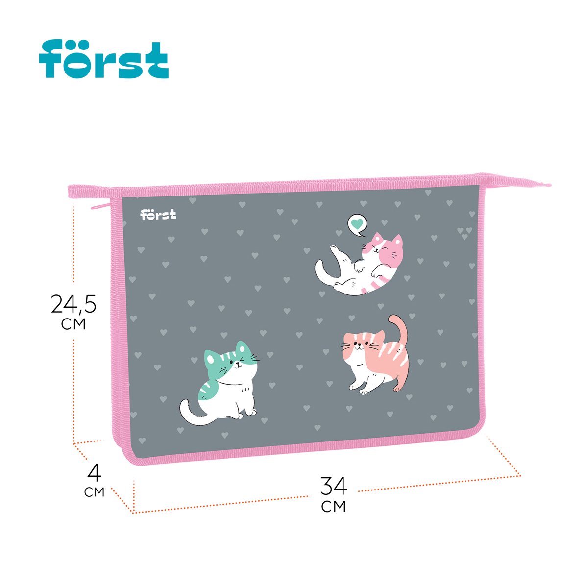 Папка для тетрадей 1 отделение, А4 Först «Kittens», 340×245×40мм, пластик, на молнии