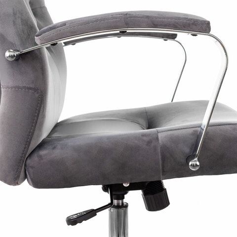 Кресло офисное T-9928SL, усиленное, НАГРУЗКА до 200 кг, хром, ткань, серое