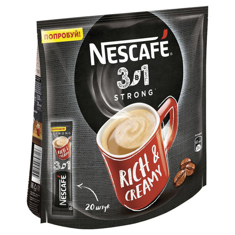 Кофе растворимый NESCAFE «3 в 1 Крепкий», 20 пакетиков по 16 г (упаковка 320 г)
