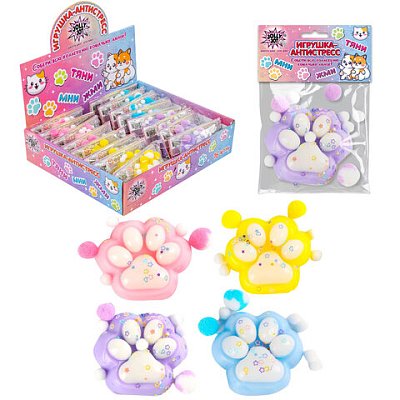 Игрушка-антистресс «ДВУХЦВЕТНАЯ КОШАЧЬЯ ЛАПКА С ПОМПОНАМИ», 7×6 см, ассорти 4 вида, дисплей, JOLLY JOT (ДЖОЛЛИ ДЖОТ)