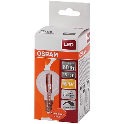 Лампа светодиодная OSRAM LSCLP60D 5W/827 230V FIL E14 FS1