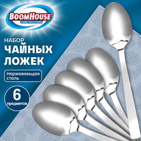 Ложки чайные STANDART, НАБОР 6 шт., на подвесе, нержавеющая сталь, серебристые, BOOMHOUSE (БУМХАУС)