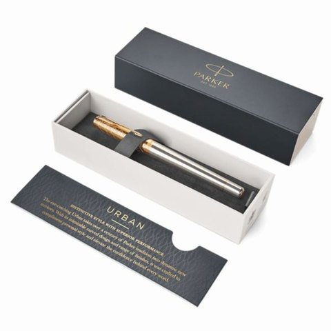 Ручка перьевая PARKER «Urban Premium Aureate Powder GT», корпус серебристый, позолоченные детали, синяя