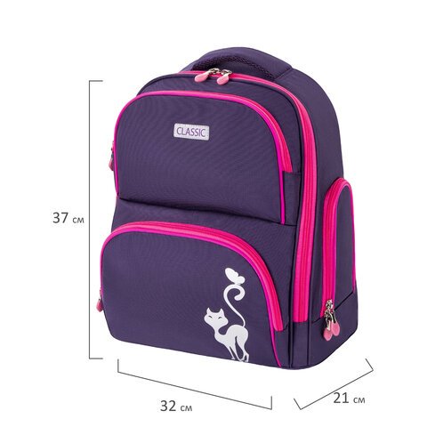 Рюкзак BRAUBERG CLASSICлегкий каркаспремиум материалGraceful catфиолетовый37×32х21 см270087