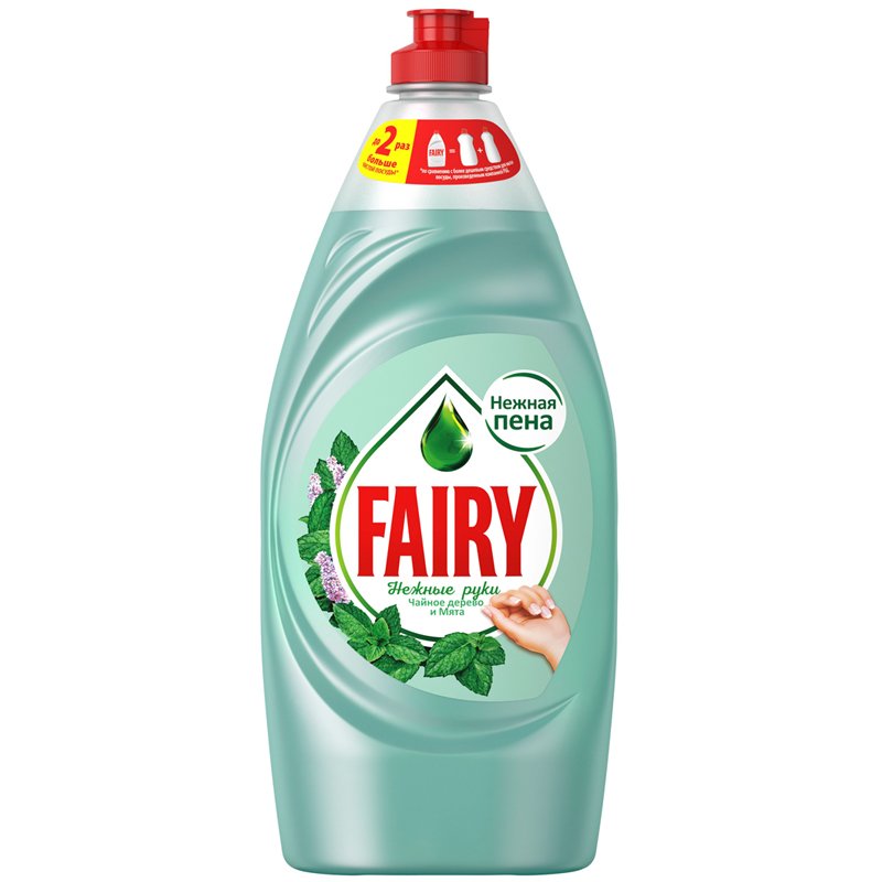 Средство для мытья посуды, 900 мл, FAIRY (Фейри) Нежные руки «Чайное дерево и мята»